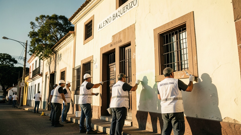 Obreros municipales embellecen el Palacio Municipal en Alfredo Baquerizo Moreno
