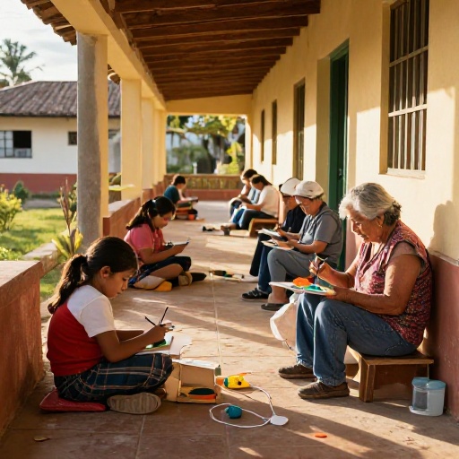 Taller de pintura en Durán reunió a niños y adultos mayores