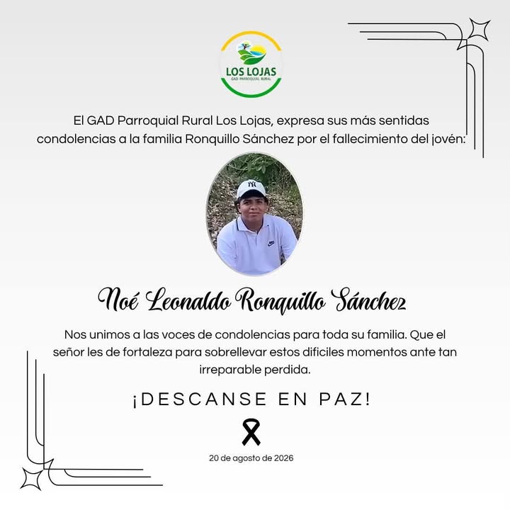 GAD Los Lojas emite condolencias por el fallecimiento de Noé Ronquillo