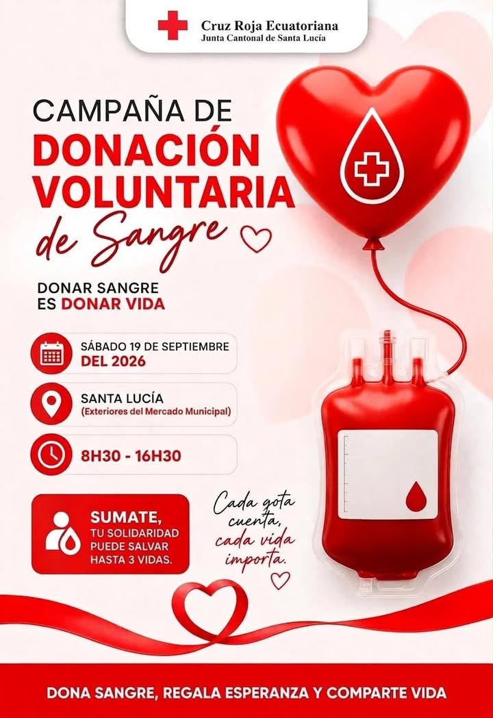Santa Lucía convoca campaña de donación de sangre este sábado frente al Mercado Municipal