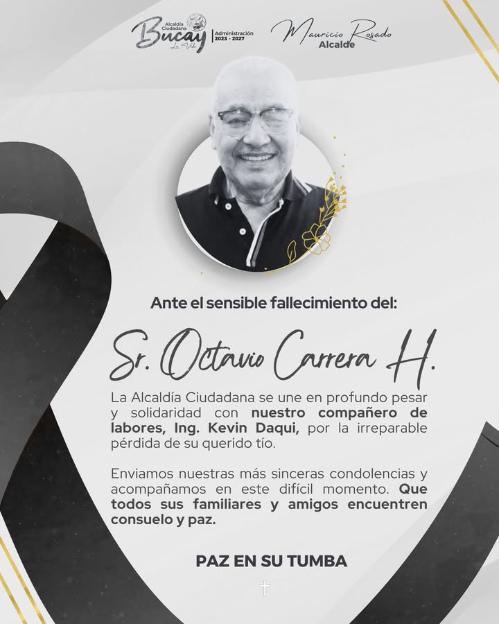 Alcaldía de Bucay emite condolencias por irreparable pérdida