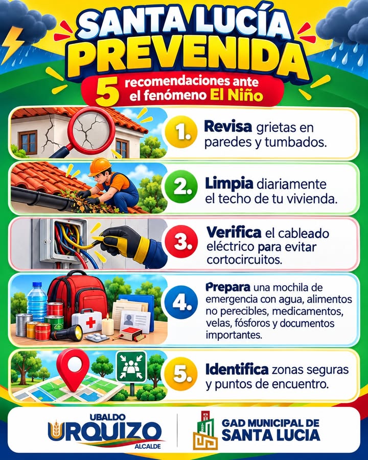 Alcaldía de Santa Lucía invita a familias a preparar mochilas de emergencia por El Niño