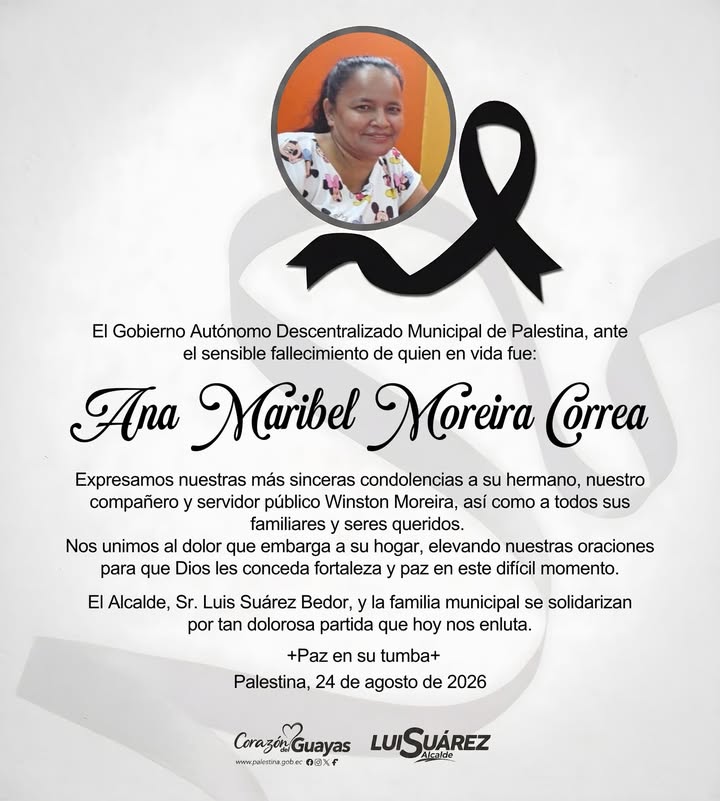 La Alcaldía de Palestina lamenta el fallecimiento de Ana Maribel Moreira
