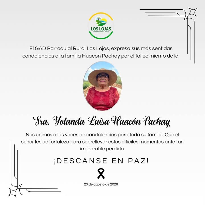 GAD Los Lojas expresa duelo por el fallecimiento de Yolanda Huacón