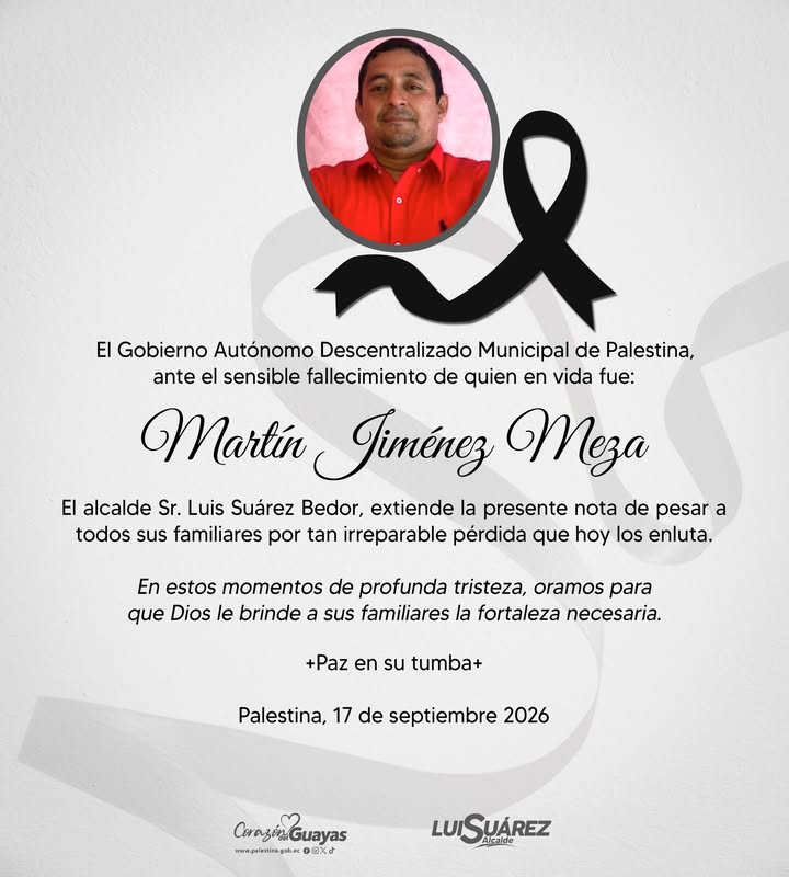 La Alcaldía de Palestina lamenta el fallecimiento de Martín Jiménez Meza