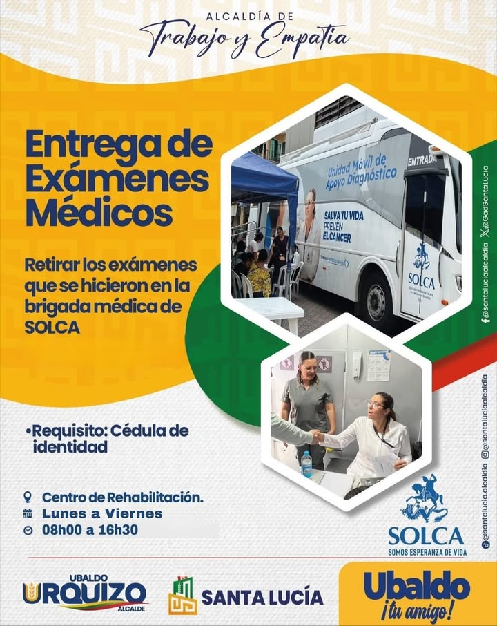Santa Lucía: Ya se entregan resultados de exámenes médicos de la Brigada SOLCA