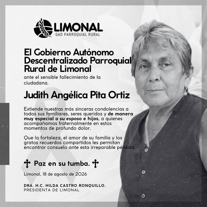 GAD Limonal emite nota de pesar por el fallecimiento de Judith Pita