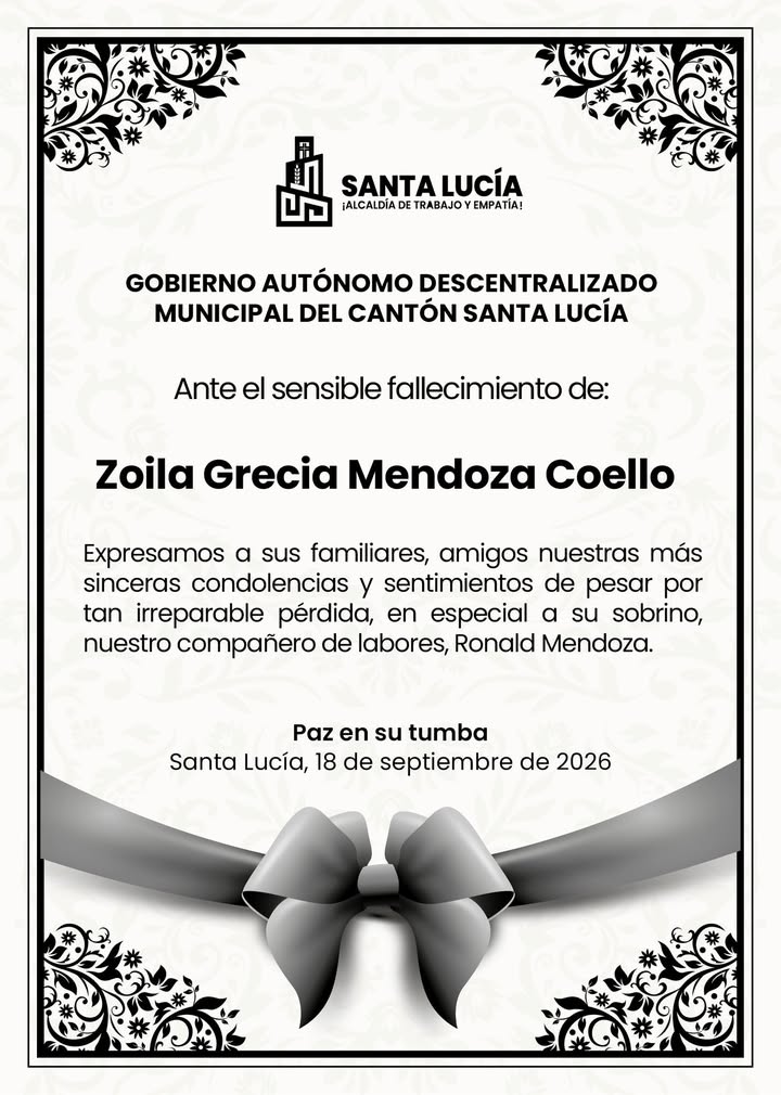 Alcaldía de Santa Lucía lamenta el fallecimiento de Zoila Mendoza y acompaña a su familia