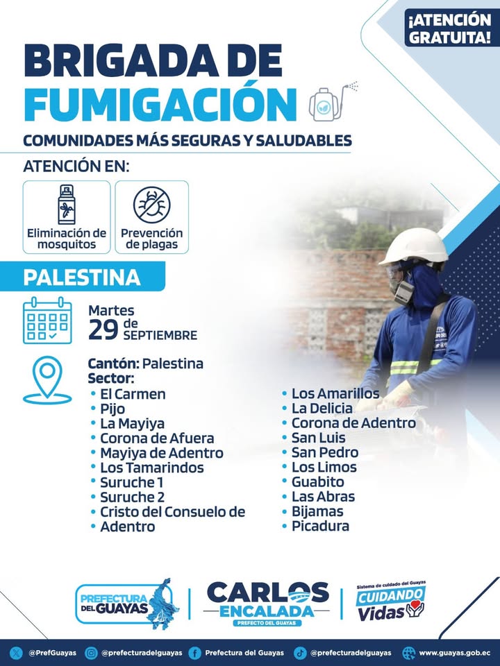 Fumigan sectores de Palestina junto a la Prefectura del Guayas