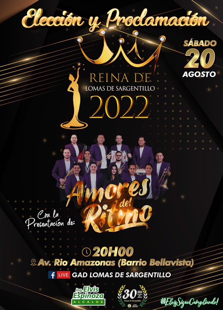 Reina del cantón Lomas de Sargentillo 2022 se eligió en transmisión oficial